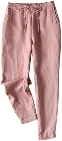 Jenkoon Women's Linen Pants Back Elastic Drawstring Tapered Pants Lightweight Summer Trousers (Pink, X-Small)