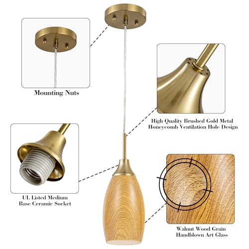 Image of Viinew Mini Glass Pendant Light, 4.72 inch, Walnut Wood Grain