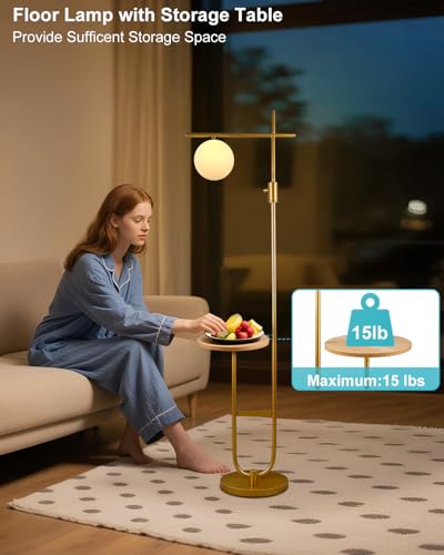 Image of Lightdot 66IN Gold Dimmable Floor Lamps with Table, Modern Standing Tall Lamp with Globe Lampshade, Cross-Shaped Lamp Head U-Pole Base for Living Room /Bedroom /Sofa Beside /Corner Decor(Bulb Included)