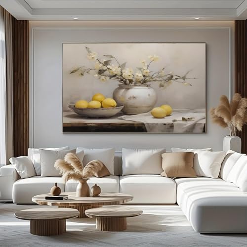 Toile fleurs de printemps et citrons pour décoration murale de salon moderne