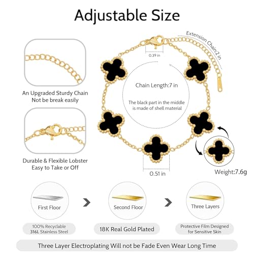 Clover Bracelet Set of 3 for Women White/Black/Red Adjustable Link Double-Sided Lucky Bracelets Trendy Bracelets Set Jewelry Gifts for Women4