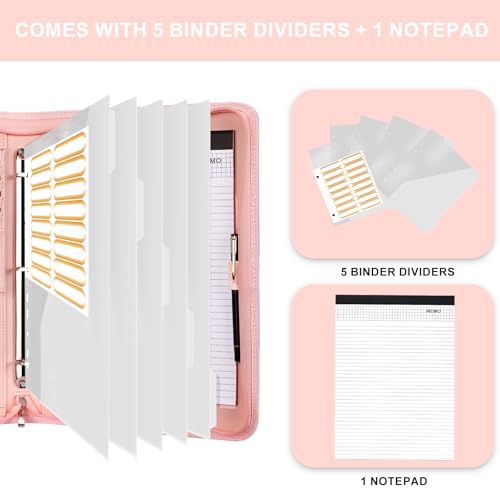 Image of Leathario Portfolio Binder, Includes 5 Folder Index Dividers, 13 Inch Tablets Organizer with Handle, Vegan Leather A4 Padfolio, Multi-Pocket Notepad Business Planner Professional Document
