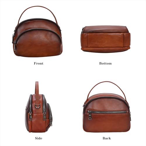 HESHE Genuine Leather Crossbody Bags Leather Purses for Women Vintage Small Shoulder Handbags with Multi-Pockets4