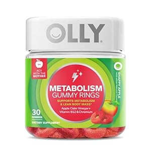 OLLY Metabolism Gummy Rings, Apple Cider Vinegar, Vitamin B12, Chromium, Energy and Digestive Health, Chewable Supplement, Apple Flavor – 30 Count