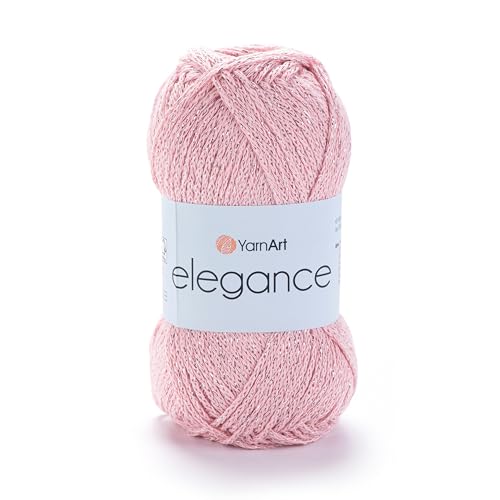 Image of YarnArt Elegance Sparkly Yarn - Metallic Cotton Blend, Fine Sport for Knitting & Crochet, Lightweight Thread for Shawls & Sweaters, 50g (130m), Light Pink - (1, 108)