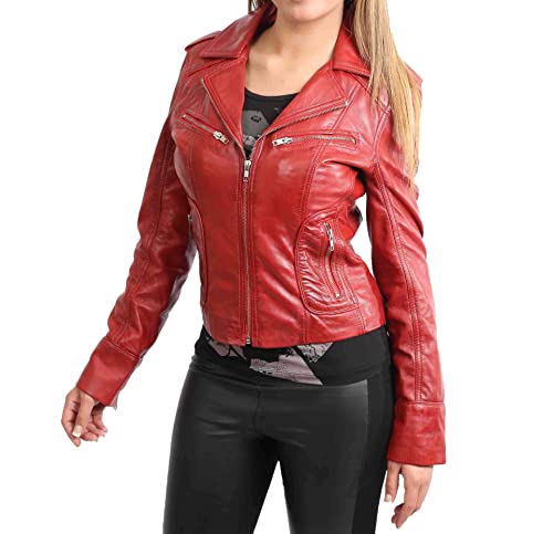 Veste courte en cuir rouge pour femme style urbain au quotidien