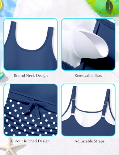 Image of Qaoerde Girls Swimsuit One Piece Swimsuits Cutout Ruched Bathing Suits Adjustable Straps Tie Girls' Swimwear 9-16Y