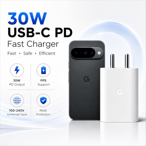 Image of Zybux 30W Type-C PPS Rapid Power Charging Adapter Compatible with Google Pixel10|9|8|7 (A|Pro|XL|Fold)|4|3|Pro|A|S26|S25|15| 15r|chromebook|Tab| Support Other C-Type 30 W Quick Charger Adaptor, White