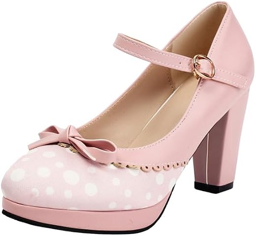 JKaur® Dot Lace Sandal for Women Thick Bottom Heeled Footwear Round Toe Sole | Pink - 41
