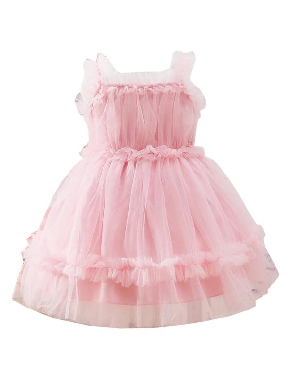 Niren Enterprise Incantevole abito in tulle con volant per ragazze, gonna in tulle a strati con eleganti dettagli a balze, ideale per occasioni speciali, matrimoni, feste