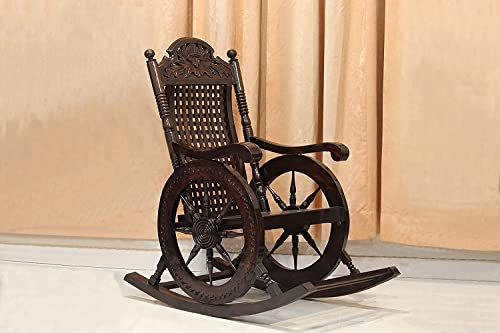 Image of SHAHAZ CRAFTS? Antique Look Resting Traditional Rocking Chair Wood with Armchair for Indoor, Outdoor & Garden (Sheesham Wood, Brown