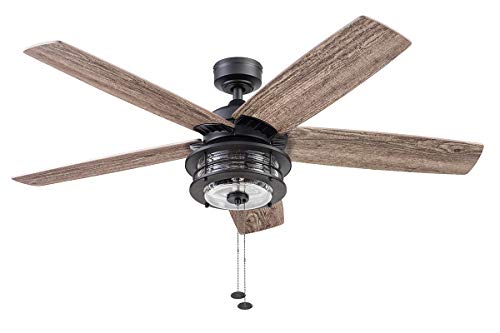 Honeywell Ceiling Fans Foxhaven - 52-in Indoor Outdoor Fan - LED Ceiling Fan with Light and Pull Chain - Farmhouse Style Room Fan with Dual Finish Blades - Model 51631-01 Matte Black