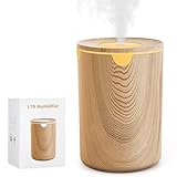 Athvcht 加湿器 小型 卓上 アロマ対応 除菌 卓上加湿器 木目調 LEDライト 超音波 静音 大容量320ML 車載 USB給電 軽量 持ち運び便利 コンパクト 自動停止機能 空焚き防止 2段階ミスト 秋冬乾燥対策 花粉対策 次亜塩素酸水対応 ミニ水漏れ防止 オフィス/部屋/寝室/車用/家庭用 (木色)