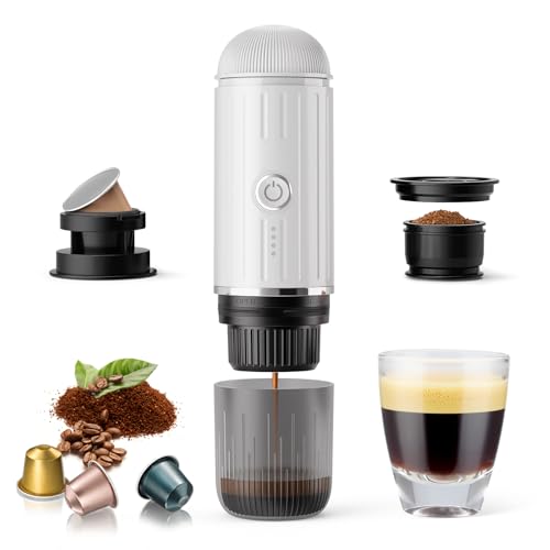 Portable Electric Espresso Machine, Travel Coffee Maker for Camping, Car Self-Heating Coffee Machine with USB-C, Compatible With NS Capsules & Ground Coffee, Portable Coffee Maker for Hiking,RV,Office