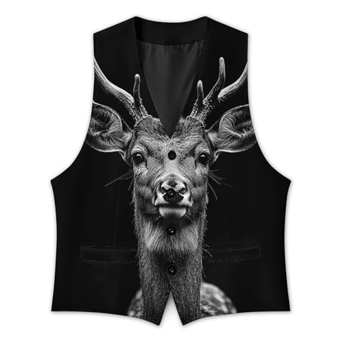 Close Up of Deer Head Men's Suit Vest Slim Fit V-Ncek Waistcoat Business Casual Vest3