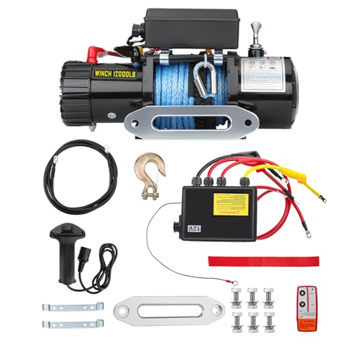 Cabrestante eléctrico 12000lb impermeable con cuerda sintética 12V miniatura 1