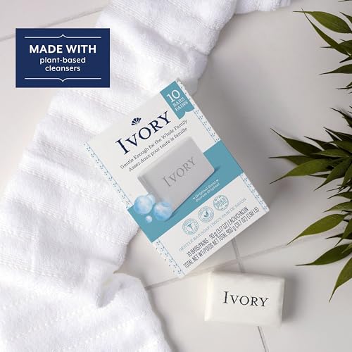 Image of Ivory Gentle Bath Bar Soap, Designed for Whole Family, 99.44% Pure Formula, Plant-Based Cleansers, Made Without Heavy Perfumes, Parabens or Phthalates, Original Scent, 3.17 oz (10 Count)