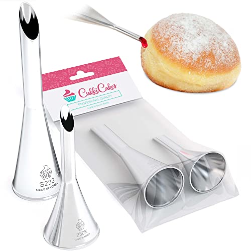 CukkiCakes Set de 2 Boquillas de Repostería para Rellenar Cupcakes, Muffins, Donuts, Pasteles, Profiteroles (apertura de 6 y 8mm) - Compatibles con Manga Pastelera - Made in Korea