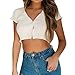 Produktbild TWIFER Damen Sommer T Shirt V-Ausschnitt Kurzarm Rippen Knöpfe Kurz Lässig Bauchfreies Top Bluse