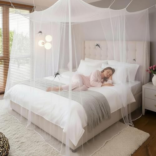 Laumyasof 4 Corners Mosquito Net for Mosquiteros para Camas Bed Canopies Netting Bed Drapes Rectangular Mosquito Mesh for Camping Home Outdoor Travel