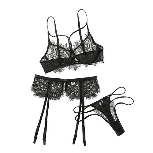 Strapsen Dessous Set mit strümpfen rot Damen Sexy Dessous Durchsichtige Spitze Wimpern Spitze Split Babydoll Unterwäsche Strapsen Dessous Set mit strümpfen XXL Nachthemd Damen Kurzarm Cover