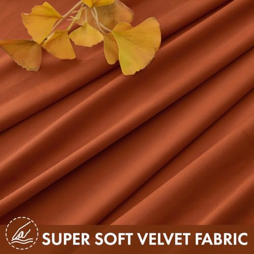 Image of MIULEE Fall Burnt Orange Blackout Velvet Curtains 96 Inch Long 52 inchx96 inch Soft | Luxurious Bedroom Living Room Decor, Room Darkening, Thermal Insulated, Rod Pocket Design, Super Soft Fabric