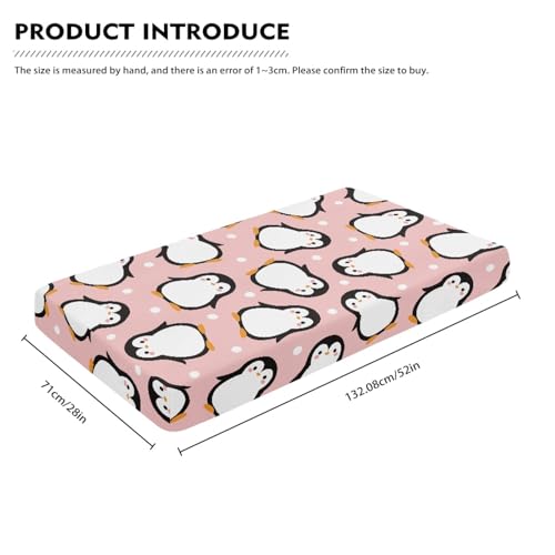 Image of Pink Penguin Cartoon Baby Crib Sheets for Boys Girls Fitted Crib Sheets Kid Crib Fitted Sheets Crib Cover Single Pack 28 inchx52 inch