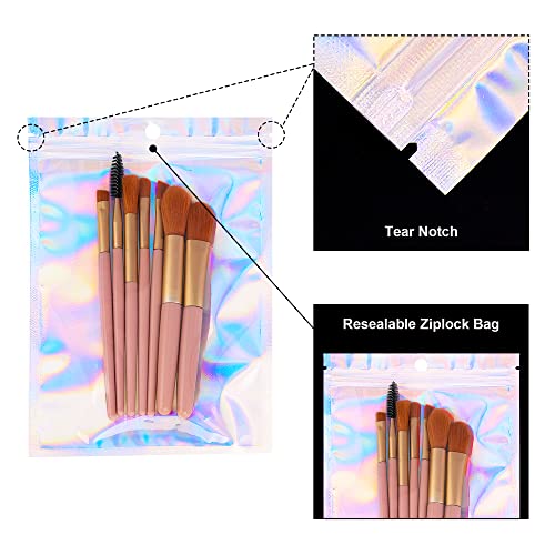 Durimoiy 100 Pack Resealable Mylar Bags Holographic Packaging Bags Odor Proof Bags Foil Pouch Zipper Baggies for Food Storage, Eyelash, Candy, Bath Salt (Holographic Rainbow Color, 7.8 x 11.8 Inch) by Durimoiy - Image 4