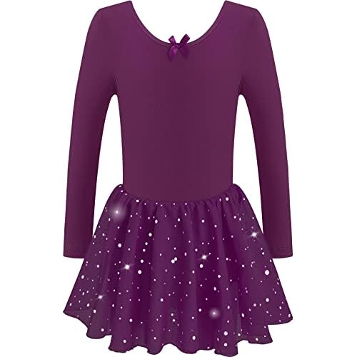 DANSHOW Girls Glitter Leotards for Ballet Dance Dress with Tutu Skirt Petal Sleeve Skirted-long-black 2-4T