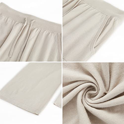 Greenmount Women's Wool Cashmere Casual Set 2 Piece Outfits Crew Neck Sleeveless Tank & High Waist Wide Leg Long Pants With Pockets（Beige，L #TOP6