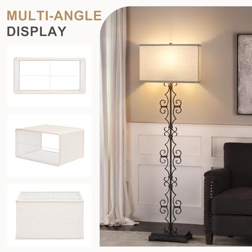 Rectangle Lamp Shades Set of 2, 16"L x 8"W x 10"H Large Beige Lampshades for Table Lamps Floor Lamps, Natural Linen Lamp Shade Replacement, Spider, Harp Holders Included, Easy Assembly Required - Thumbnail 5