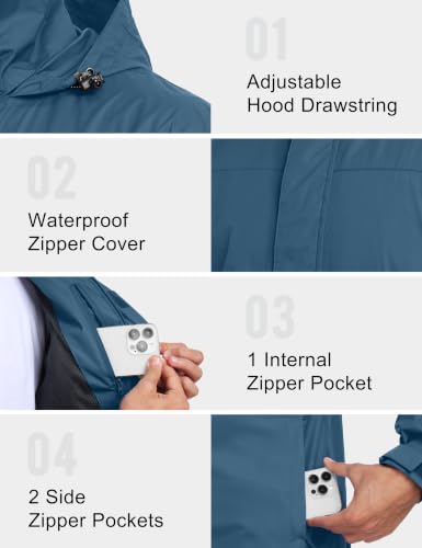 Image of Little Donkey Andy Men's Waterproof Rain Jacket Outdoor Raincoat for Hiking
