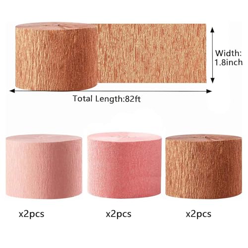 Image of We Moment Rose Gold Pink and Dusty Pink Crepe Paper Streamers 1.8 Inch Widening 6 Rolls,Rose Gold Streamer 82 feet per roll for Wedding Birthday Bachelorette Bride to Be Party Decorations