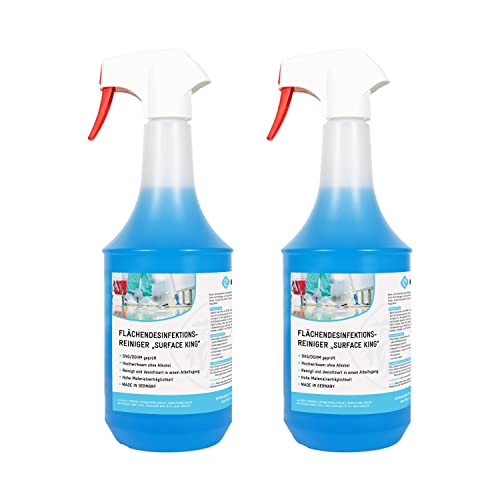 Desinfektionsreiniger für Oberflächen | hocheffizient | begrenzt viruzid | gebrauchsfertig | Kombipaket aus 2 x 1 Liter Sprühflaschen | Wellness, Solarium, Sportgeräte, Gastro uvm.