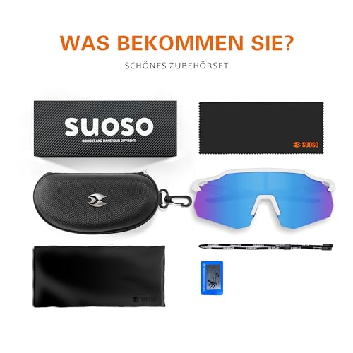 suoso Schnelle brille-Polarisiert-Sportbrille-TR90 Rahmen-MTB-Fahrradbrille für Herren und Damen-Sport Sonnenbrille-UV400 Schutz-Sport für Fahrrad/Ebike/Laufen,Eisblau