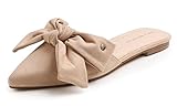 BREEZE NOUTHERLY Women's Fashion Deco Mules Slip On Backless Slide Flats Cute Bow Knot Nude Vegan Suede Size 7.5 M US