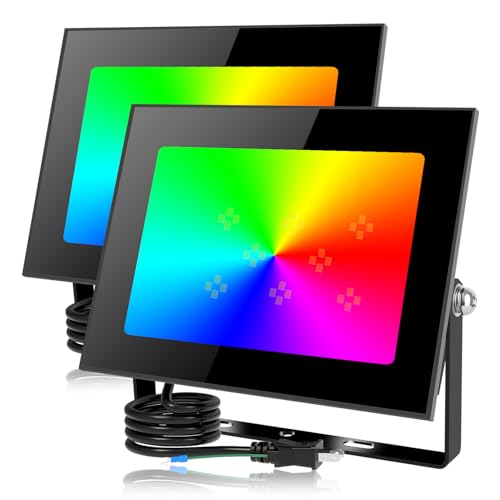 30W RGB 投光器 カラーライト フラッドライト RGB + 2700K 暖色光照明 3000lm 祝日雰囲気と日常照明兼用 IP66 防水 調光可能 16 種カラー 8 種モード 4 つタイマー 100V 50/60Hz PSE 認証済 日本語説明書（2個）