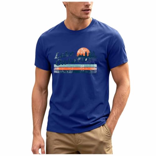 Image of Men's Fashionable Casual Comfortable Printed Short Sleeved T Shirt Shirt for Men Fashion (Blue, S)