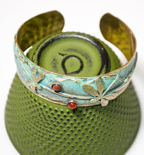 Elaine Coyne Dragonflies on Feather Wearable Art Cuff Bracelet - Semi-Precious Stones2