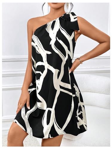 Floerns Women's Allover Print Knot One Shoulder Sleeveless Casual Tunic Dress4