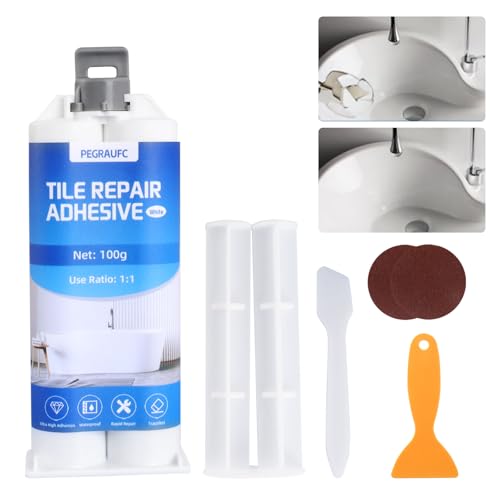 PEGRAUFC Kit de réparation de carrelage émaillé blanc 100 g - Kit de réparation de carrelage en céramique blanche - Pour rayures, trous, fissures