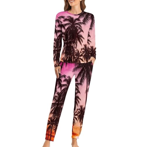 Ensemble de pyjama femme palmiers t-shirt manches longues pour en finir avec le sommeil agité