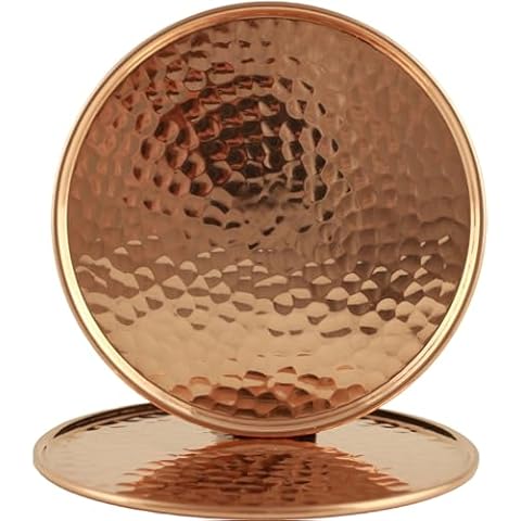 DEDE Copper (Set of 2) Hammered Copper Coasters | Saucer for Drinks, Beverages & Wine/Bar Glasses, Cups, Mugs, Tumbler | Handmade Unique Gift for Home and Office, Dia 5.3-Inch (Copper) Cover