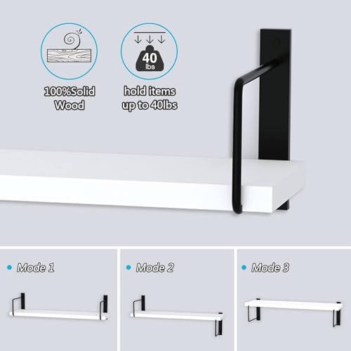 Image of Wall Mounted Bathroom Shelves Set of 3, White Rustic Wood Floating Shelves with Metal Brackets, Wall Storage Rack for Toiletries Organizer Washbasin Kitchen Living Room (White 2)