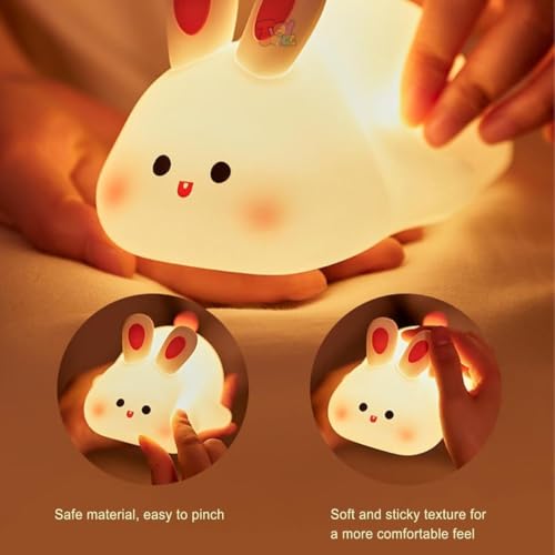 Image of TOYTONIC Big Face Rabbit Night Light for Kids - Cute Silicone Bunny Led Lamp | Rechargeable Touch Light for Bedroom, Nursery, Baby Room | Soft Color Changing Night Lamp Gift for Girls & Toddlers