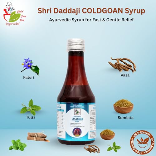 Shri Daddaji Coldgoan Syrup 200 ml | Ayurvedic Cold & Cough Syrup for Children | Helps in Cold, Cough, Sinusitis & Throat Pain | Natural Herbal Formula with Tulsi, Vasa, Somlata - Image 2 thumbnail