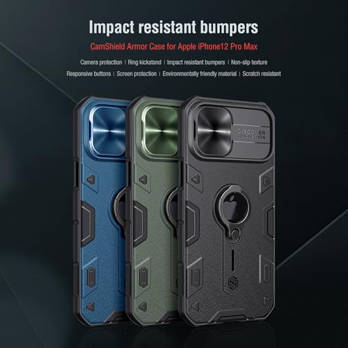 Image of Nillkin CamShield Slider Camera Armor Military Grade Camera Protect with Logo Cut Double Layered Protection TPU with PC Kickstand Case for Apple iPhone 12 Pro Max (6.7 Inch), Blue