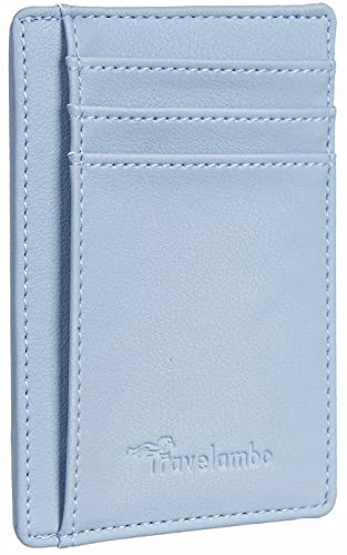 Travelambo Front Pocket Leather Slim Wallet RFID Blue
