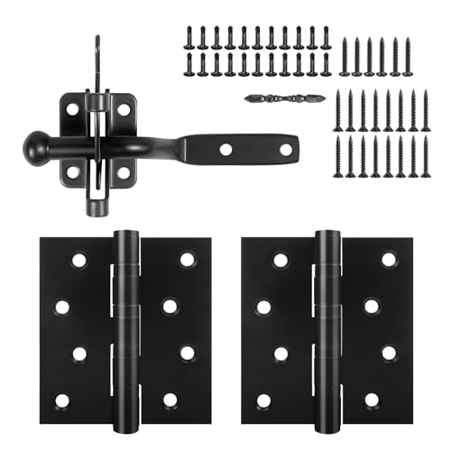 SunCrafts Gate Hinges Hardware Kit,Black Durable Stainless Steel Material, with 2 Heavy Duty Door...