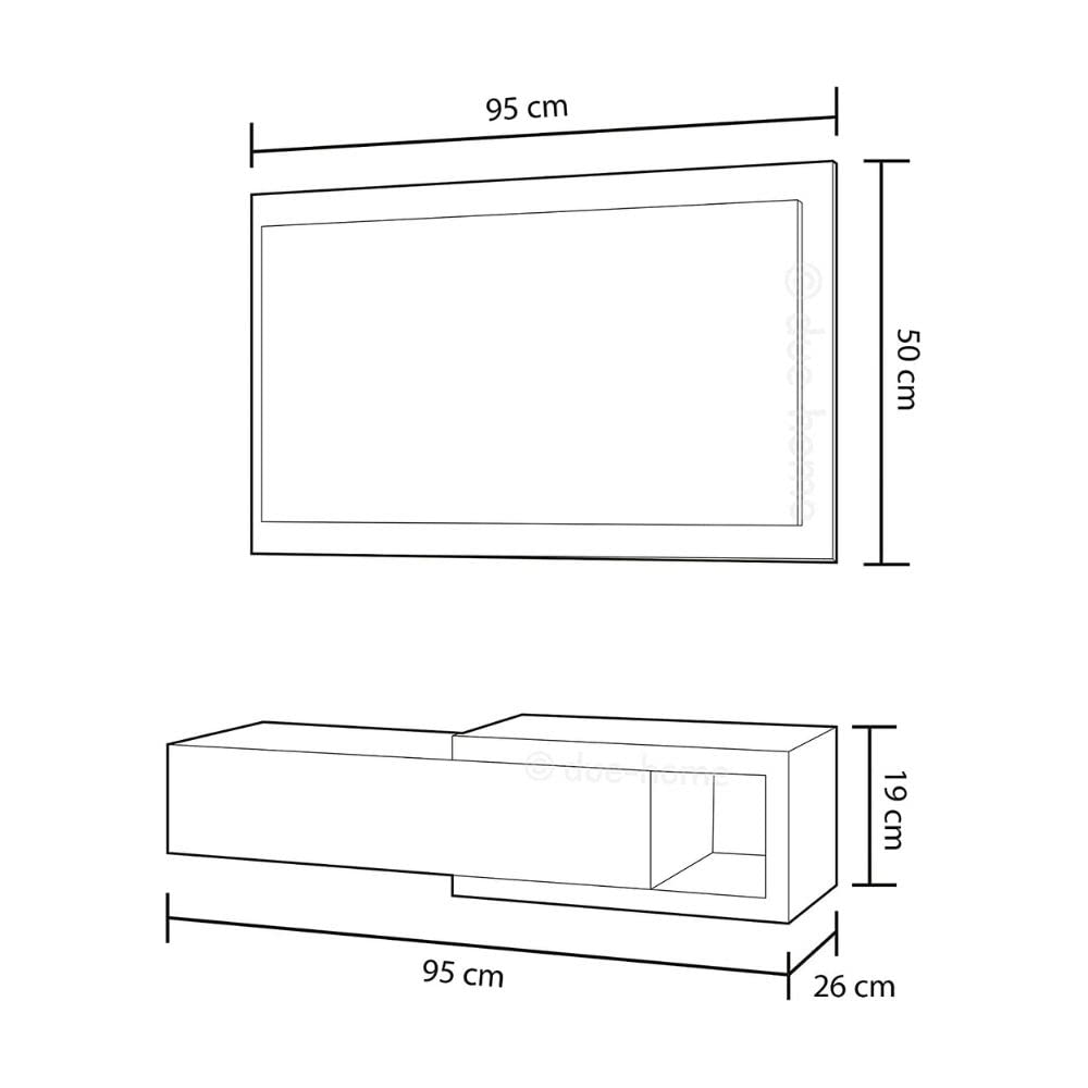 Mobelcenter - Recibidor con Espejo y Cajón - Mueble de Entrada Estilo Moderno - Mueble de Recibidor Color Blanco Artik y Cemento - Medidas: Ancho: 95 cm x Fondo: 26 cm x Alto: 19 cm - (1263)